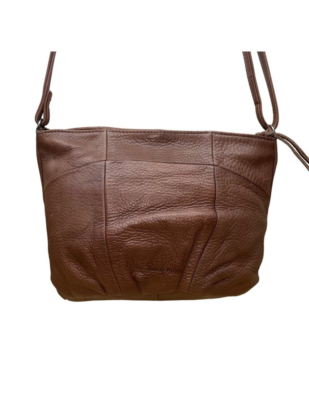 Day & Mood Women’s Brown Leather Woven Zip Closure Adjustable Crossbody Bag